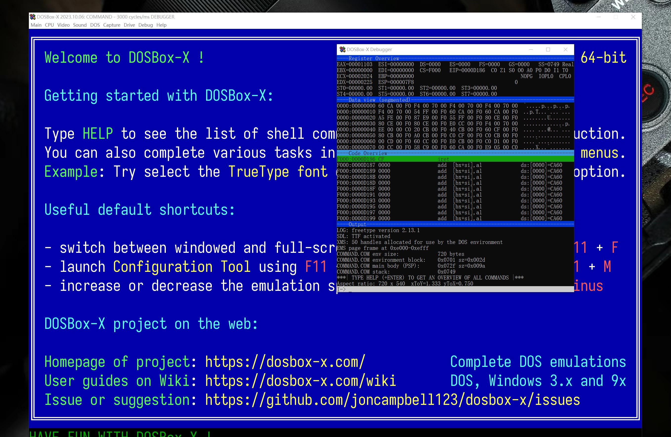 DOSBOX-X 含调试器的DOS模拟器。